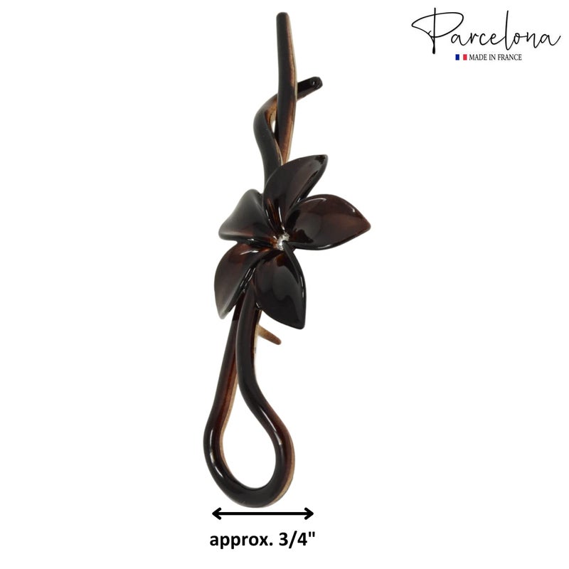 Parcelona French Twist N Clip Flower with Crystal Tortoise Shell Brown Large 4" Cellulose Acetate Made in France No Metal Strong Grip Hair Clip Barrette for Women and Girls - Image 5